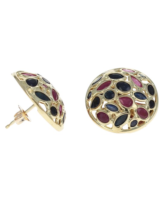 Vior Mixed Cut Ruby and Sapphire Dome Earrings